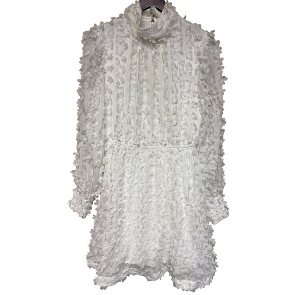 Jewel Badgley Mischka Women's Dress Mini Funnel Neck 3D Floral  White Size 8 - Picture 1 of 12